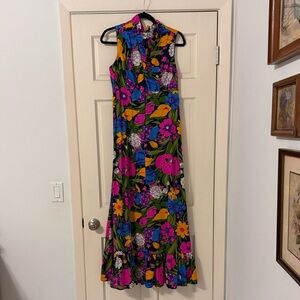 Vintage Hawaiian Dress with Bright Pink, Blue & Yellow Floral Print